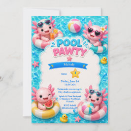 Axolotl Zwembad Feest Verjaardagsuitnodiging Kaart