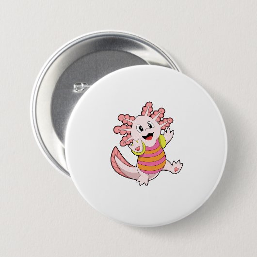 Axolotl zwemmen ronde button 7,6 cm (Voorkant /achterkant)