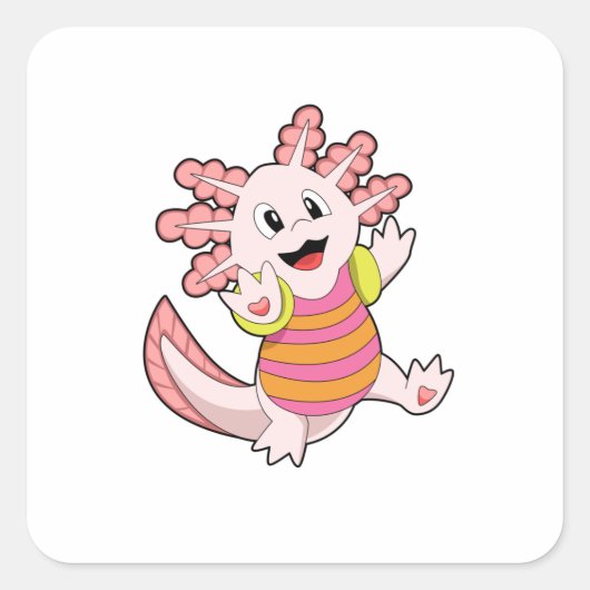 Axolotl zwemmen vierkante sticker (Voorkant)