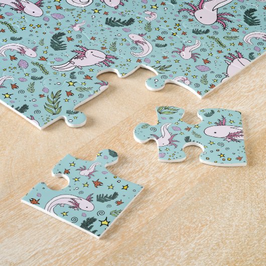 Axolotls in blauw legpuzzel (Zijkant)