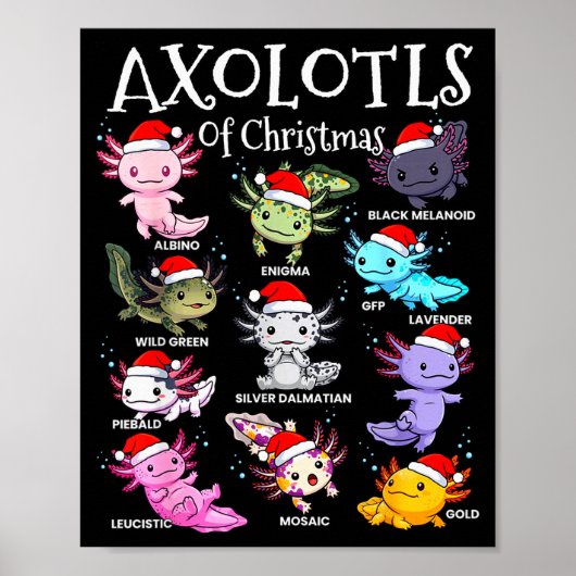 Axolotls Santa Hat Christmas Pajama Cute Animal Ax Poster (Voorkant)