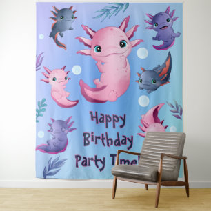 Axolotls Verjaardagsfeest Achtergrond Foto Banner Wandkleed