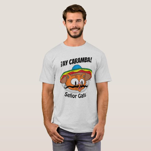 AY CARAMBA! Cartoon Cat Señor Gato™ 2 zijkanten T-shirt (Voorkant volledig)