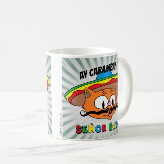 Ay Caramba. Cartoon Cat Señor Gato Coffee Mok (Voorkant rechts)