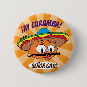 Ay Caramba! Cinco de Mayo Kat Señor Gato Grappig Ronde Button 5,7 Cm
