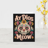 Ay Dios Meow Grappige Suiker Schedel Kat Dia De Lo Kaart (Gele Bloem)