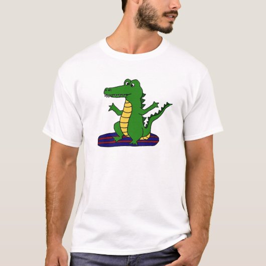 AY- Funny Surfing Alligator Cartoon T-shirt (Voorkant)