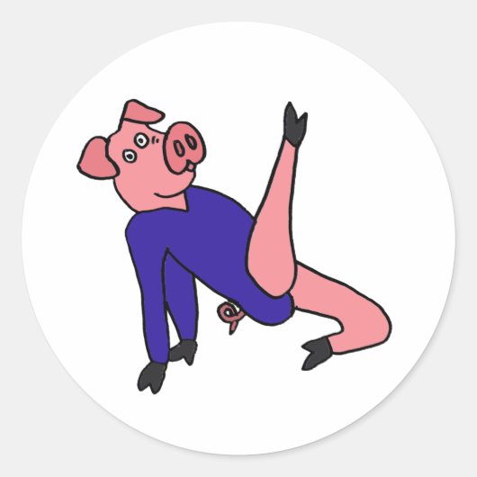 AY- Roze Varken Gymnast doen Vloer Oefeningen Ronde Sticker (Voorkant)