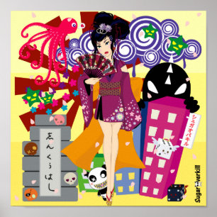 Ayaka in de stad Harajuku Poster