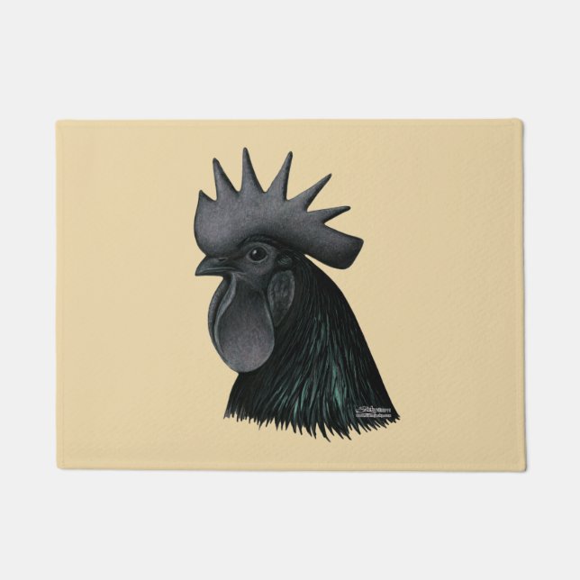 Ayam Cemani Rooster Head Deurmat (Voorkant)