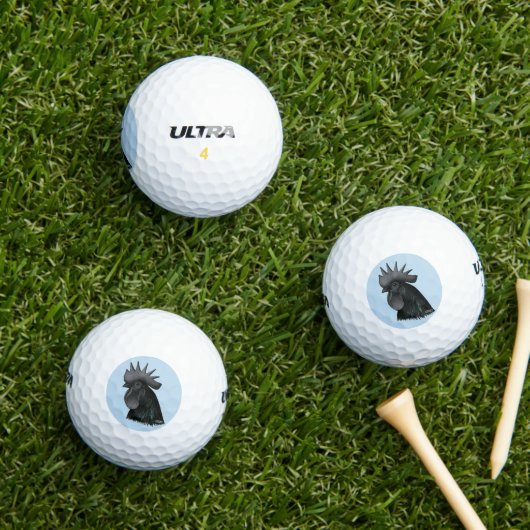 Ayam Cemani Rooster Head Golfballen (Insitu Gras)