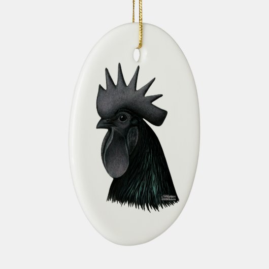 Ayam Cemani Rooster Head Keramisch Ornament (Rechts)