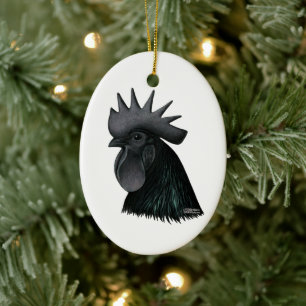 Ayam Cemani Rooster Head Keramisch Ornament