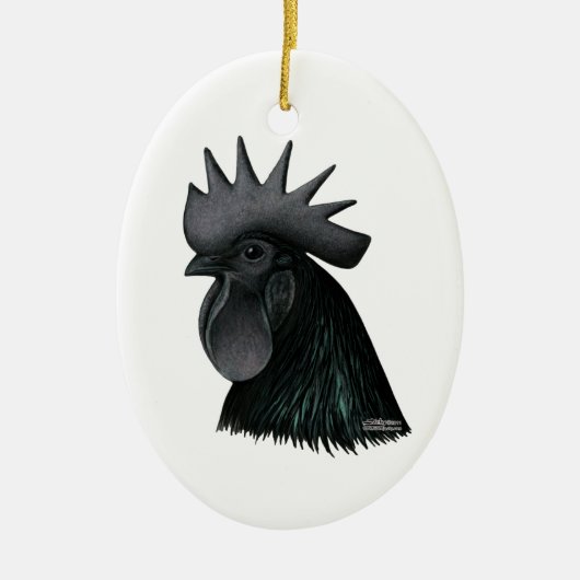 Ayam Cemani Rooster Head Keramisch Ornament (Voorkant)