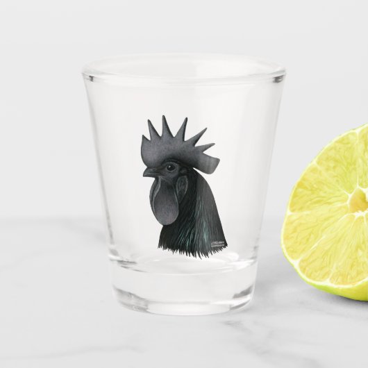 Ayam Cemani Rooster Head Shot Glas (Voorkant)