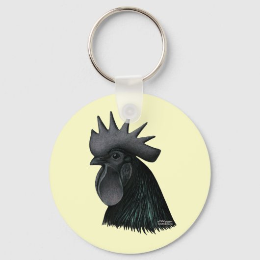 Ayam Cemani Rooster Head Sleutelhanger (Voorkant)