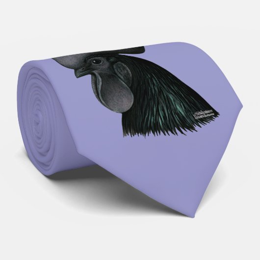 Ayam Cemani Rooster Head Stropdas (Opgerold)