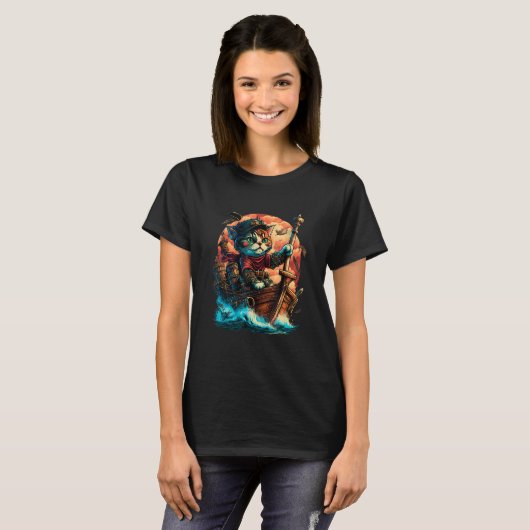Aye Aye, Captain Cat! Pirate Cat Design with Ancho T-shirt (Voorkant volledig)