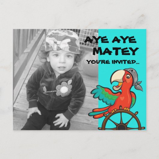 Aye Aye Pirate Parrot Uitnodiging Briefkaart (Voorkant)