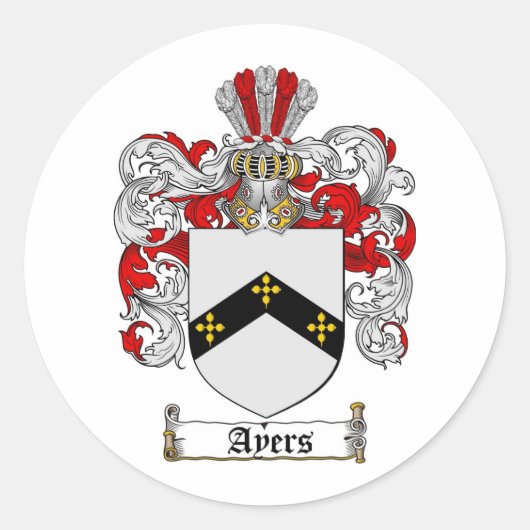 AYERS FAMILY CREST - AYERS WAPEN RONDE STICKER (Voorkant)