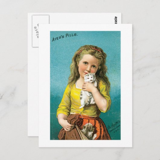 Ayers pillen-meisje met kat briefkaart (Voorkant / Achterkant)