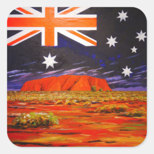 Ayers rock and australian flag vierkante sticker