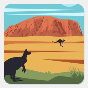 Ayers Rock Australia Kangaroos Travel Vierkante Sticker