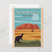 Ayers Rock Australia Vintage Travel Poster Briefkaart (Voorkant / Achterkant)