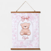 Ayla | Aangepaste Roze Teddybeer Nursery Design Hangend Wandkleed (Voorkant)