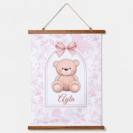 Ayla | Aangepaste Roze Teddybeer Nursery Design Hangend Wandkleed