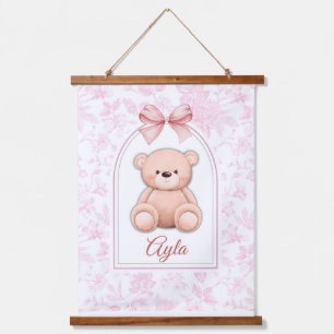 Ayla Aangepaste Roze Teddybeer Nursery Design Hangend Wandkleed