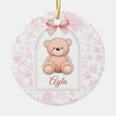 Ayla | Aangepaste Roze Teddybeer Nursery Design Keramisch Ornament (Voorkant)