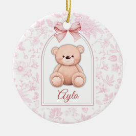 Ayla | Aangepaste Roze Teddybeer Nursery Design Keramisch Ornament