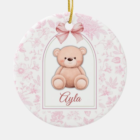 Ayla | Aangepaste Roze Teddybeer Nursery Design Keramisch Ornament (Voorkant)