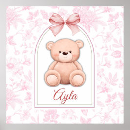 Ayla | Aangepaste Roze Teddybeer Nursery Design Poster
