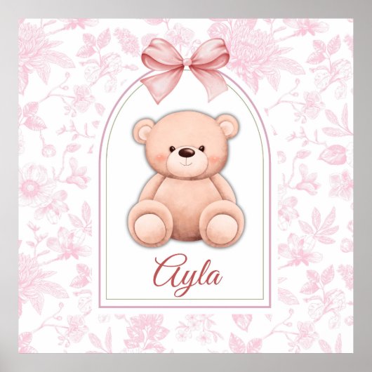 Ayla | Aangepaste Roze Teddybeer Nursery Design Poster (Voorkant)