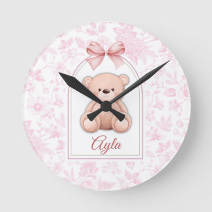 Ayla Aangepaste Roze Teddybeer Nursery Design Ronde Klok