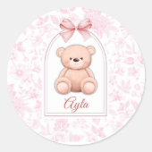 Ayla | Aangepaste Roze Teddybeer Nursery Design Ronde Sticker (Voorkant)