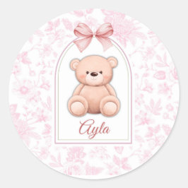 Ayla | Aangepaste Roze Teddybeer Nursery Design Ronde Sticker