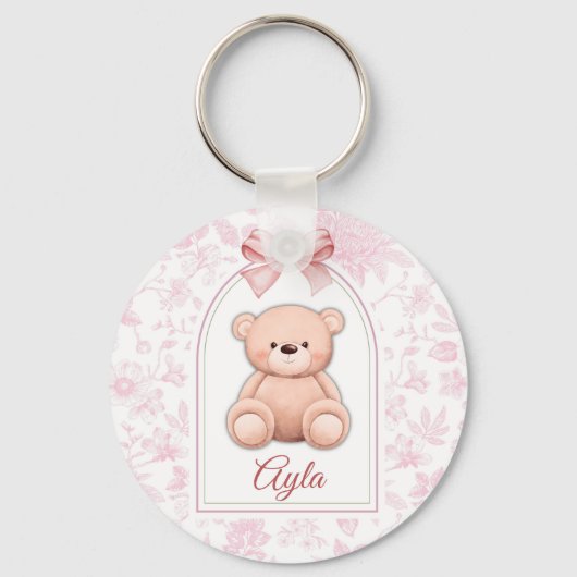 Ayla | Aangepaste Roze Teddybeer Nursery Design Sleutelhanger (Voorkant)