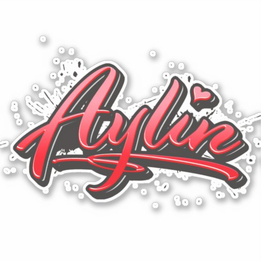 Aylin red Heart Graffiti Aufkleber Sticker (Voorkant)