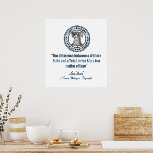 Ayn Rand citeert over Welfare Poster (Keuken)
