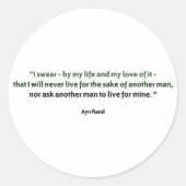 Ayn Rand Quote Ronde Sticker (Voorkant)