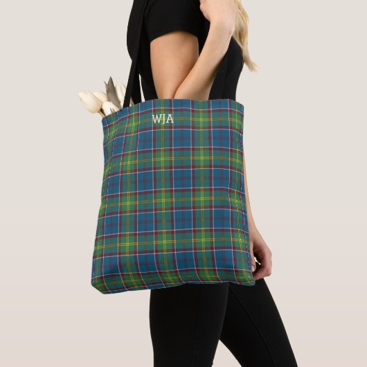 Ayrshire Tartan Blue en Green Pset Monogram Tote Bag (Dichtbij)