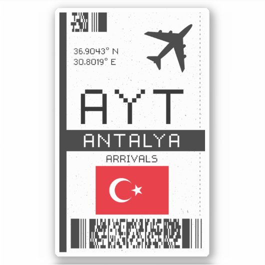 AYT Antalya Boarding Pass - Turkije Reizen Sticker (Voorkant)