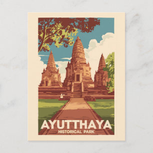Ayutthaya Historisch Park Illustratie Reizen Kunst Briefkaart