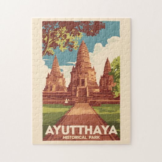 Ayutthaya Historisch Park Illustratie Reizen Kunst Legpuzzel (Verticaal)