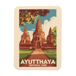 Ayutthaya Historisch Park Illustratie Reizen Kunst Magneet