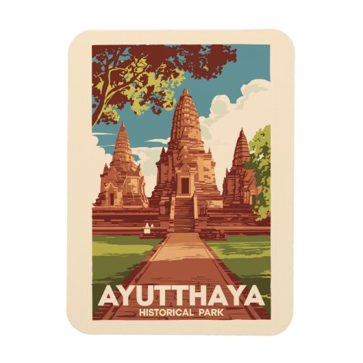 Ayutthaya Historisch Park Illustratie Reizen Kunst Magneet (Verticaal)