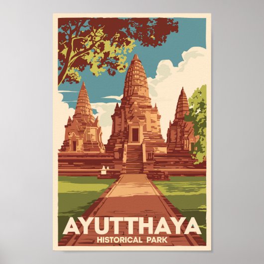 Ayutthaya Historisch Park Illustratie Reizen Kunst Poster (Voorkant)